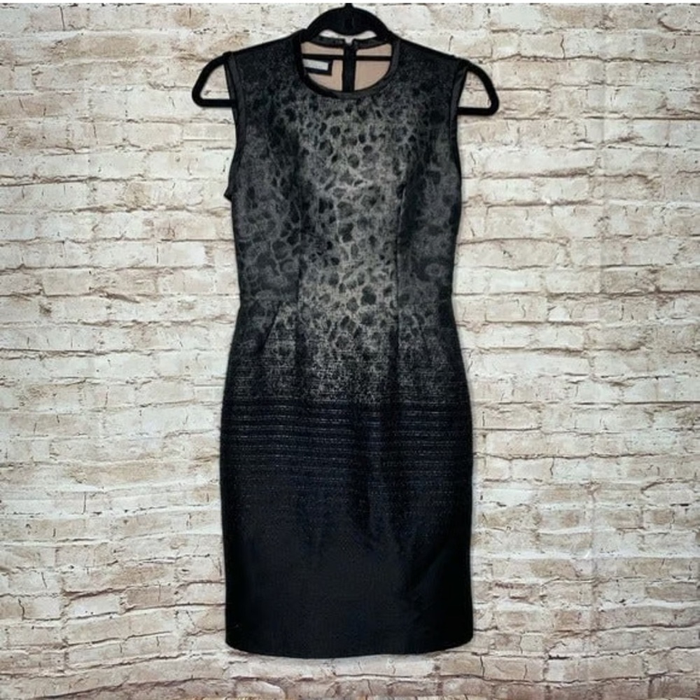 Aquilano Rimondi Italian Wool Black Leopard Print Mini Sheath Dress